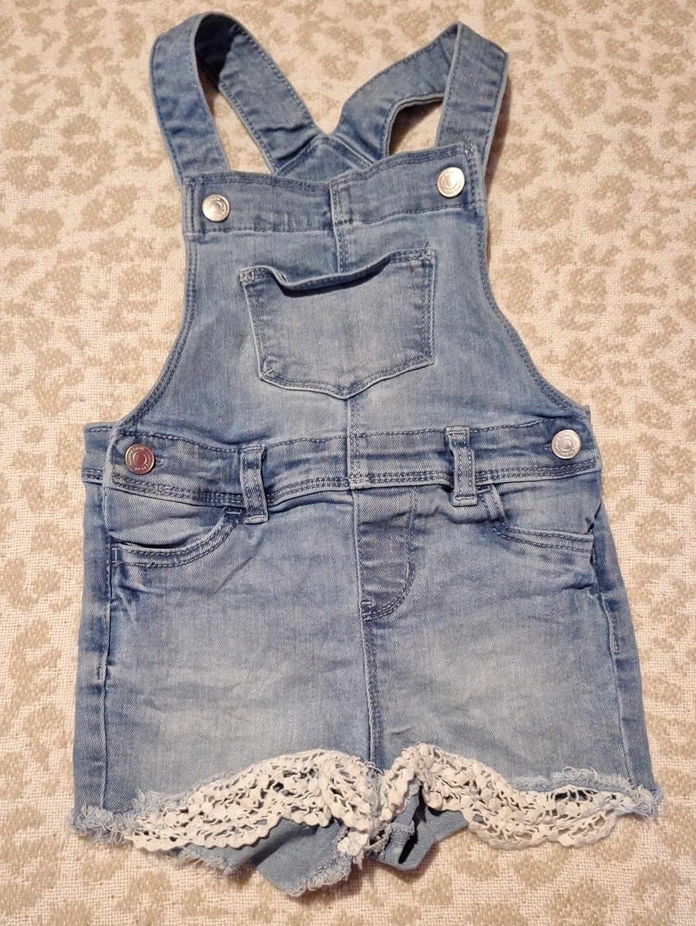 jumping beans Light Blue Denim Short Overalls with Lace Trim
